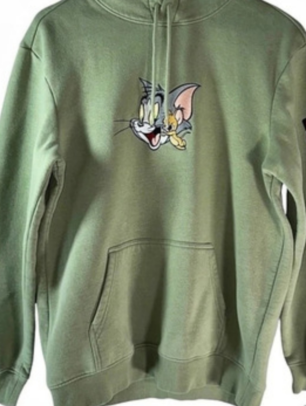 H&M Tom & Jerry Light Green Graphic Hoodie Size Large Drawstring Kangaroo Pocket